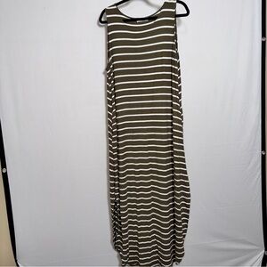 Zenana Brown and White Striped Sleeveless Maxi Dress XL Side slits Pockets